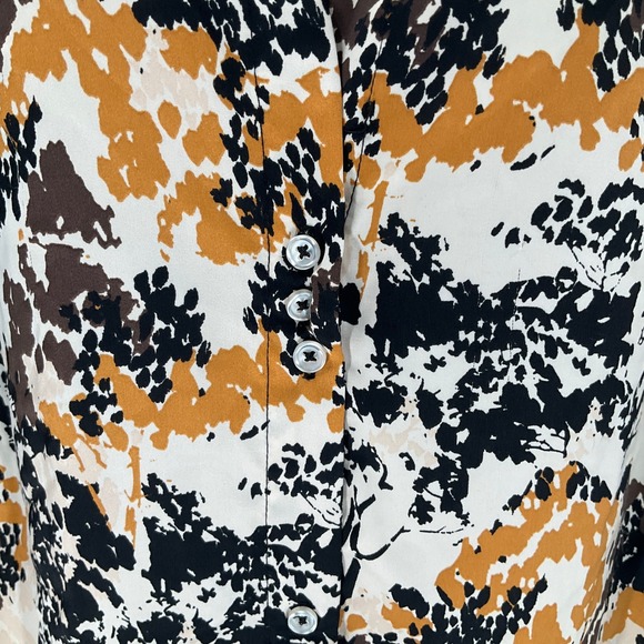 Zac & Rachel‎ Woman 2X Brown Black Gold Nature Smocked Button Up Fall Blouse - Picture 4 of 11